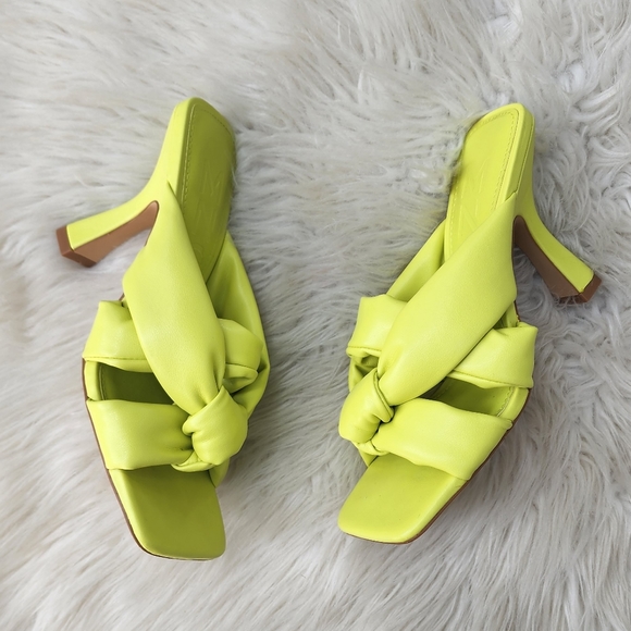 MNG Mango Square Toe Heeled Padded Mule Sandals Lime - Picture 5 of 9